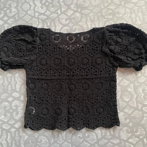 Black Crochet‎ Embroidered Puff Sleeve Top size S Saints and Hearts - Picture 5 of 6